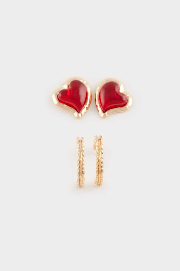 DeFacto-Red Women's Earrings with Heart Pattern - E4042Axns 1