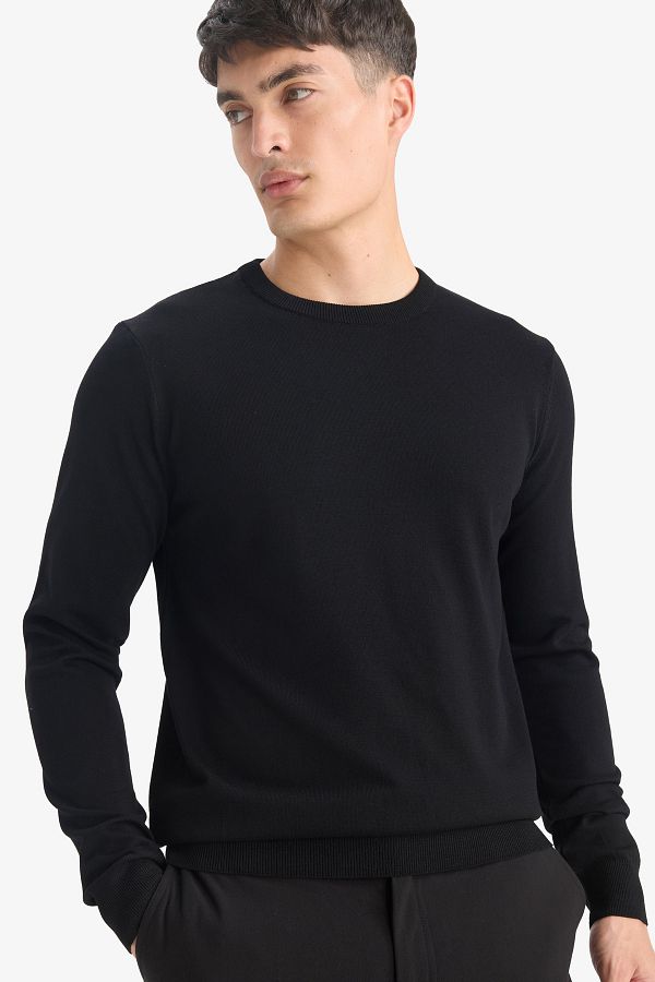 DeFacto-Μαύρο Crew Neck Basic Απλό Πλεκτό Άνετο Πλεκτό Πουλόβερ A5268ax23au 1