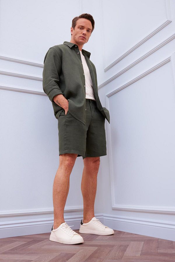 DeFacto-100% Linen Regular Fit Summer Bermuda Shorts D9931Ax25Sm 1
