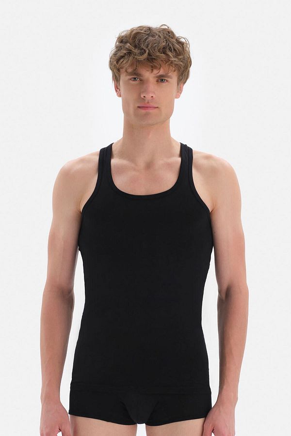 Dagi-Ανδρικό Athlete Tank - Μαύρο χτενισμένο βαμβακερό, συμπαγές 1