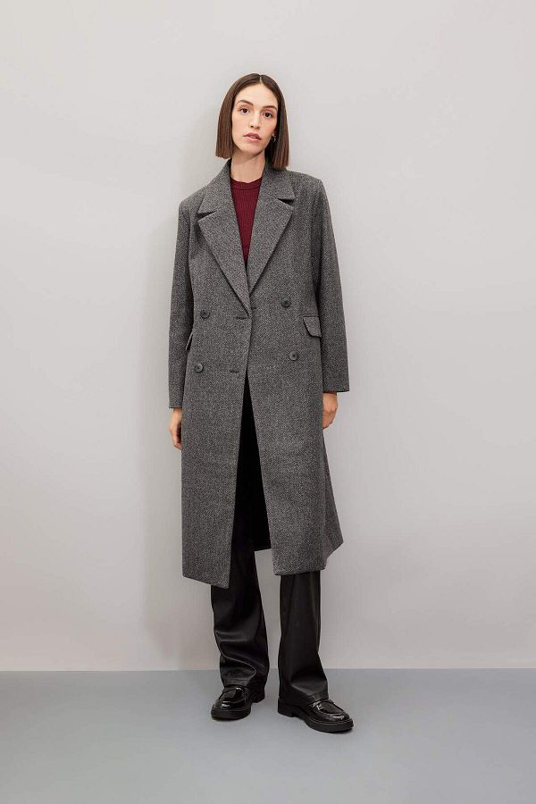 DeFacto-Regular Fit Double Breasted Collar Button Pocket Long Cashmere Coat A0908Ax24Wn 1
