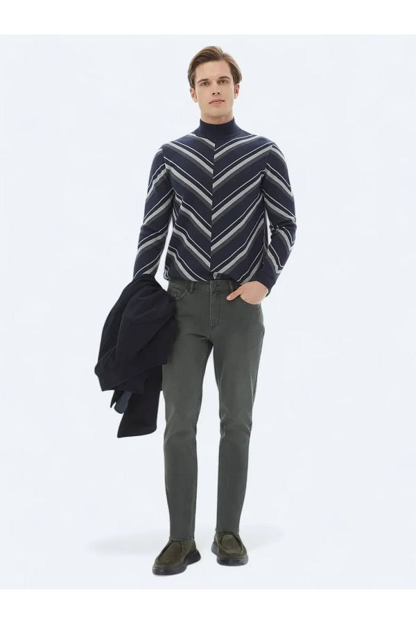 Kip-Khaki Slim Fit Denim Cotton Trousers 1