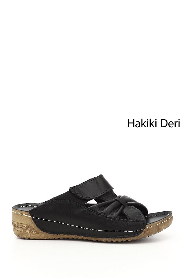 GÖNDERİ(R)-Black Heart Genuine Leather Filling Sole Women's Slippers 42350 1