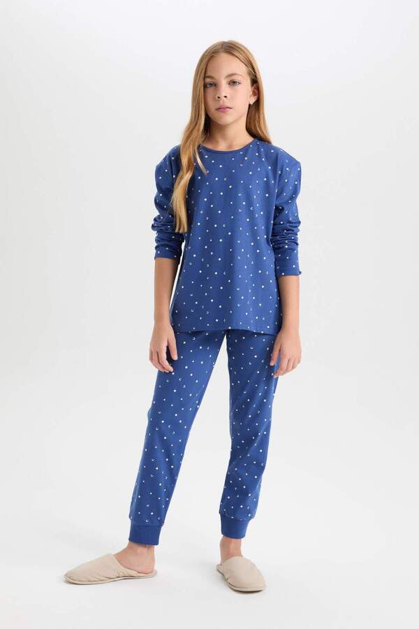 DeFacto-Girls' Pajamas Set Patterned Long Sleeve Top with Elastic Waist Long Bottom D7746A824Wn 1