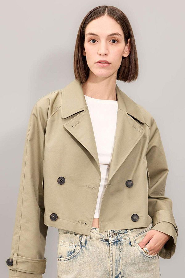 DeFacto-Regular Fit Short Trench Coat Tuxedo Collar Button Cotton D5949Ax24Au 1