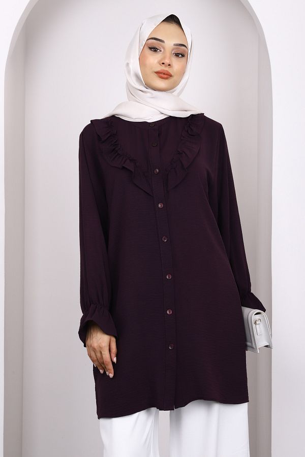 İmajButik-Plum Ruffle Front Ayrobin Tunic 1