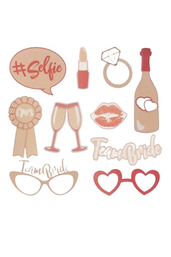 PROCART-Set of 10 party props, Team Bride, selfie, hard cardboard, pink and white color 1