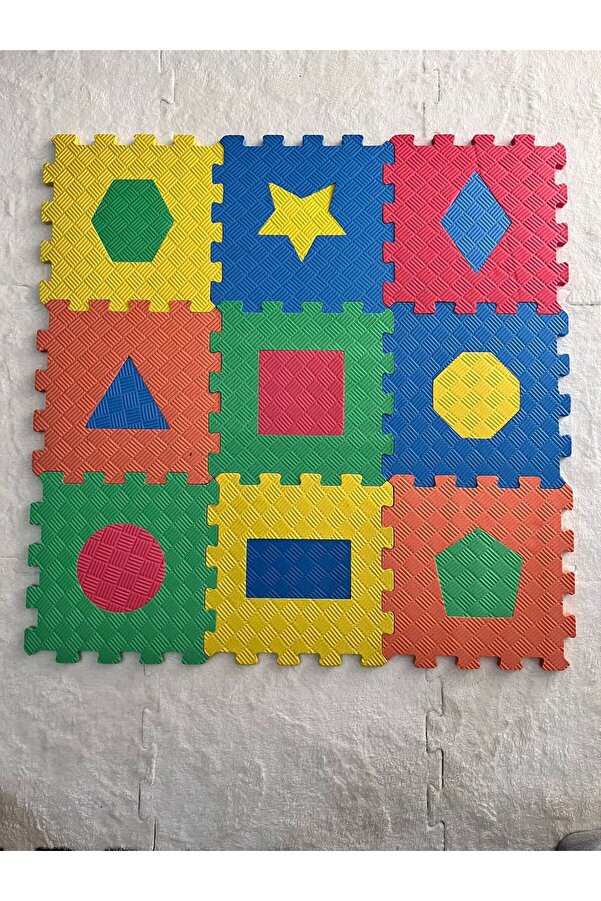 EKİM TOYS 9 Parça Büyük Boy GEOMETRİ DESEN Eva Oyun Karosu Yer Matı Puzzle Yapboz