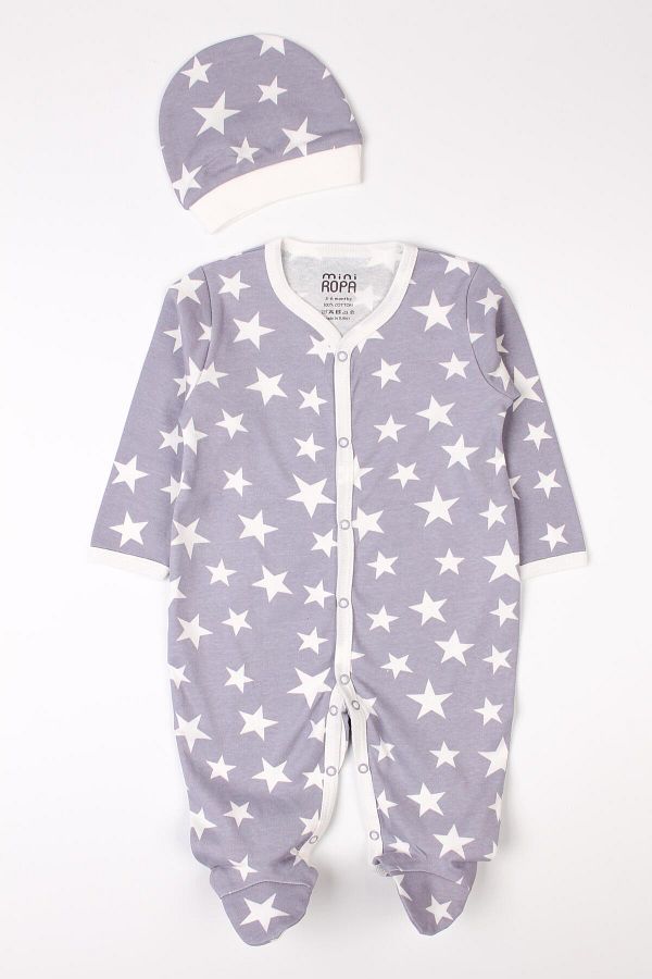 Mini Ropa-Star Patterned Baby Romper with Booties and Hat 1