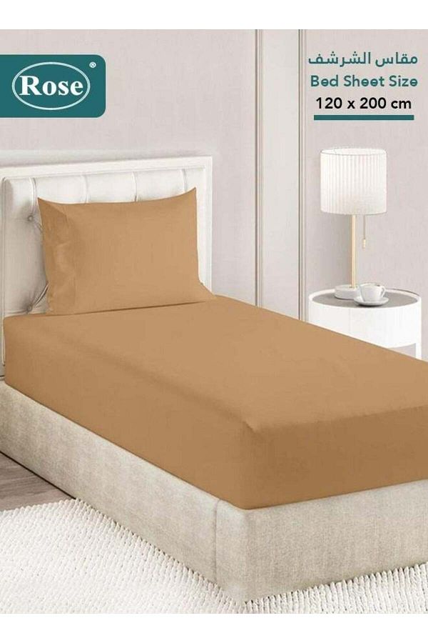 Rose-Luxurious Plain Fitted Sheet with Deep Pockets and Pillow Case, Bed Sheet 2-Pieces Set, Soft & 1
