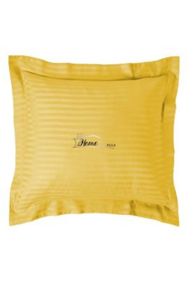 HomePuls-Pillowcase Damask Polycotton Stripe 1 cm, 70 x 70 cm with 3.5 cm Border, Yellow 1