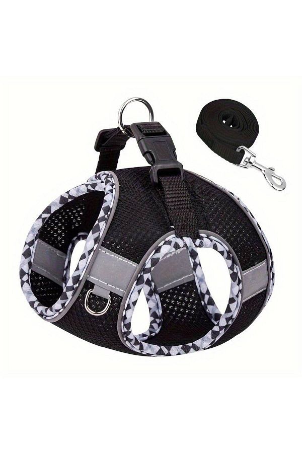 QuTek-Harness and leash set, with padded vest, made of breathable mesh, comfortable, for dogs and cats 1