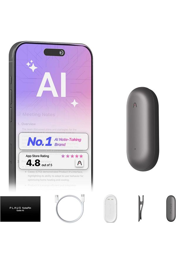 Plaud.ai-مسجل صوت PLAUD NotePin AI، تحكم بالتطبيق، مسجل ملاحظات AI، نسخ وتلخيص AI (رمادي كوني) 1