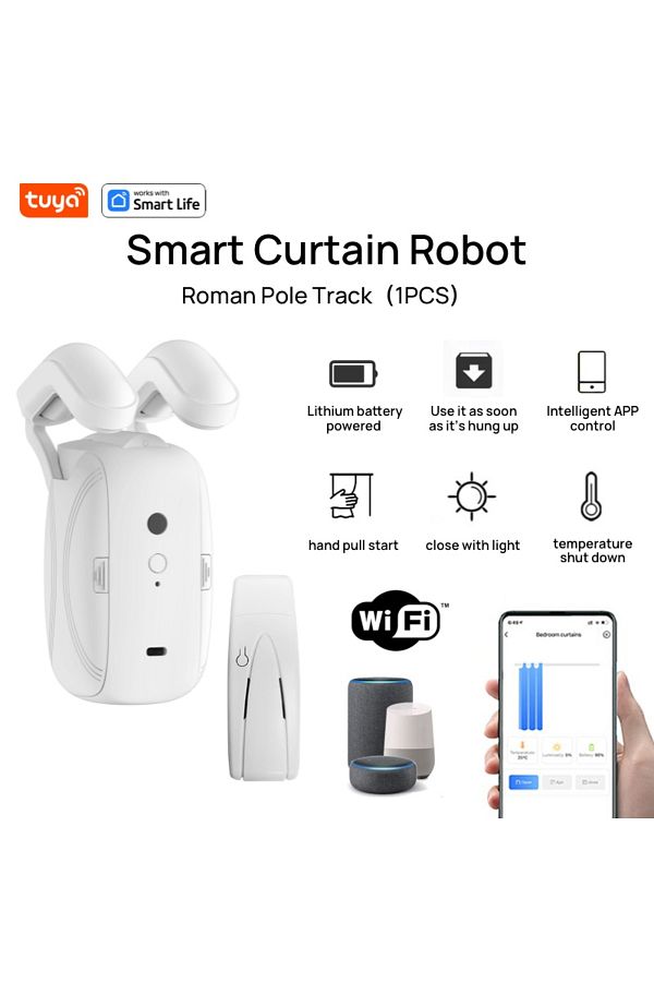 Choice-ستارة روبوت ذكية مزودة بخاصية WIFI-Roman-Single 1/2 قطعة Tuya (مع بوابة)، مسار قضيب روماني، جهاز تحكم عن بعد بالتطبيق 1