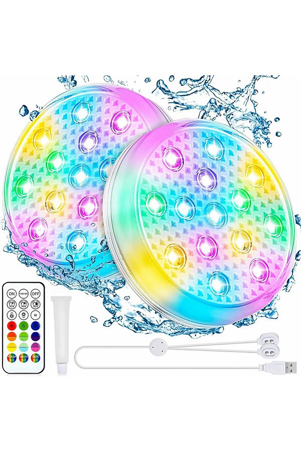 Choice-2pcs Rechargeable Underwater Submersible Pool Lights with Remote IP68 Waterproof Color Changing Led 1