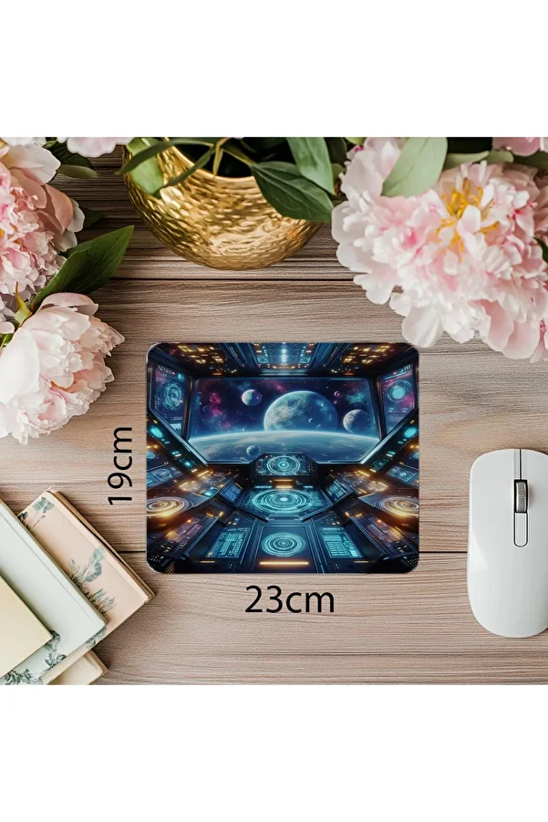 Luluyen-Planets through the Window of the Spaceship Mousepad - 19X23 cm 2 mm Rectangle Imported Printed Mouse Pad 1