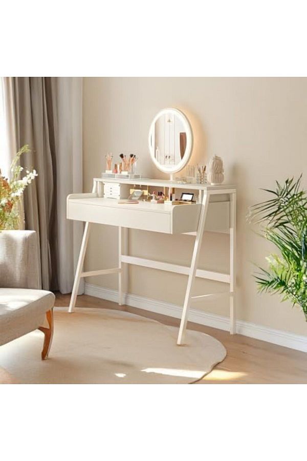 AGD-Modern Vanity Table with Mirror, Makeup Table with Two Storage Drawers, Multi-functional for Bedroom 1