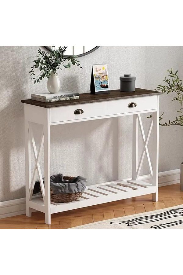 AGD-Console Table for Entryway with Bottom Storage Shelf, Narrow Side Table with Drawers 1