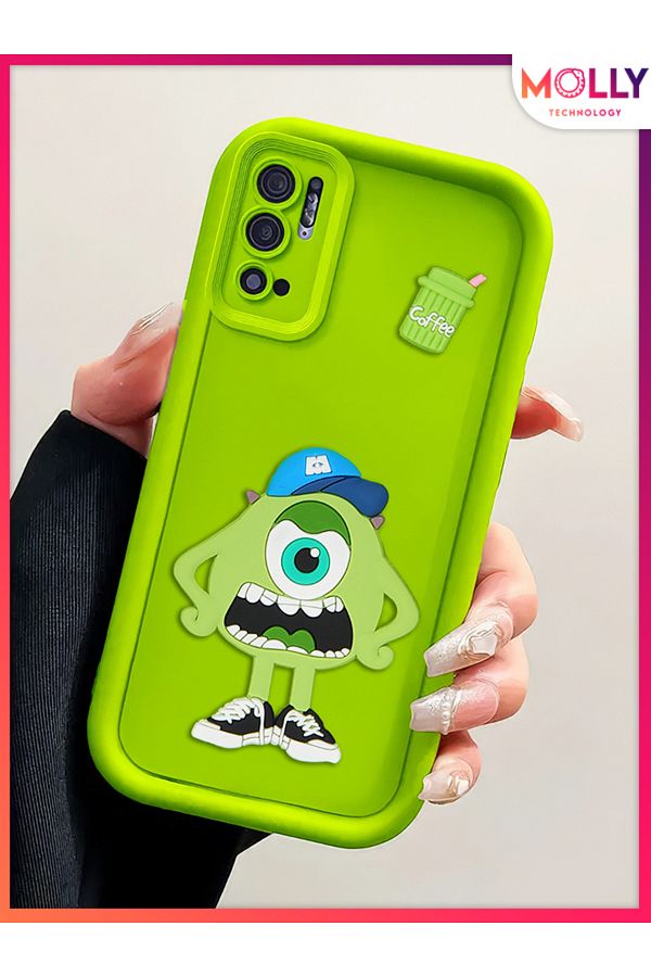Molly-Cute Monster Mike Silicone Case for Xiaomi Redmi Note 10 5g with Green Edges Bold 3D Embossed 1