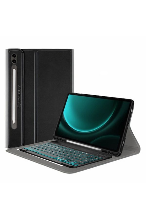 Flo-Protective Case with Keyboard for Samsung Galaxy Tab S9 FE Plus, A42, Silicon Flex, Deep Dark 1