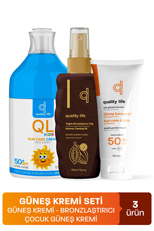 Quality Life Ql 50 Faktör Güneş Kremi Seti ( Güneş Kremi , Bebek Güneş Kremi, Bronzlaştırıcı Yağ ) 3 Güneş Ürünü