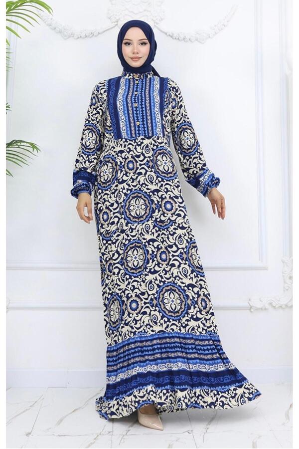 MODA-Tile Patterned Buttoned Dress 1