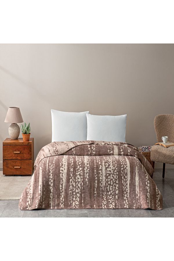 Taç-Cotton Double Blanket - Crown Savanna Brown 1