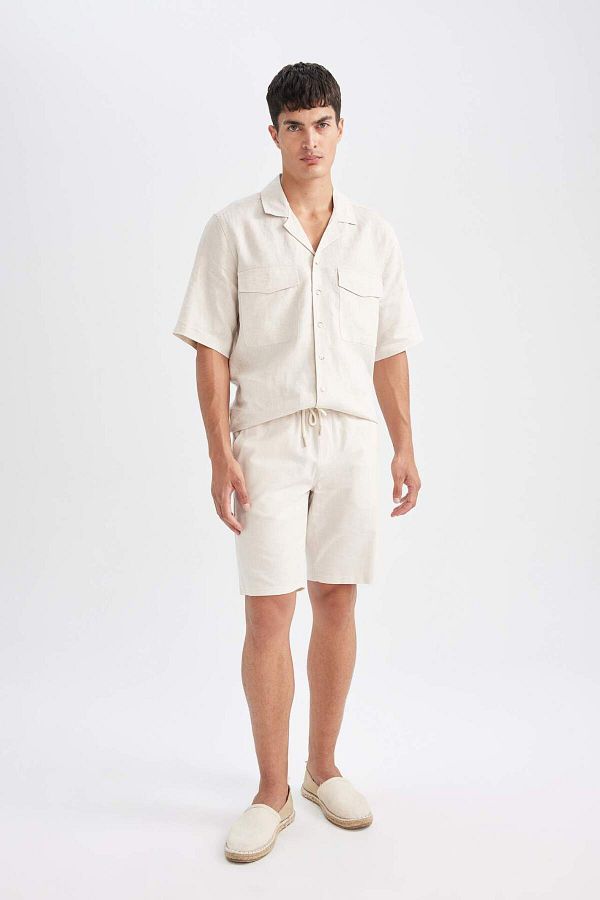DeFacto-Pantaloni scurți texturați cu șireturi în talie 100% bumbac D9339AX24SM 1