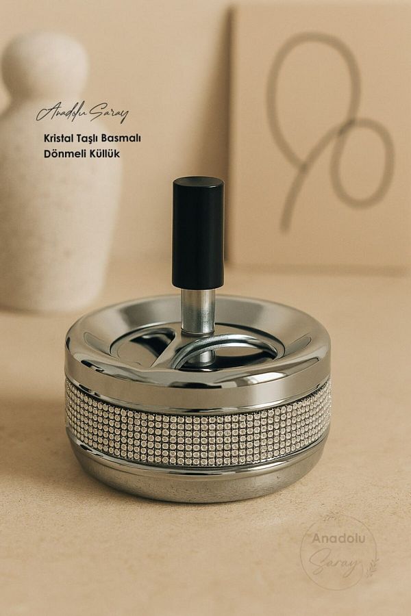 Anadolu Saray-Crystal Stone Pressed Rotating Ashtray – Luxury Ashtray with Shiny Metallic Cover |   Decorative Desktop Ashy 1