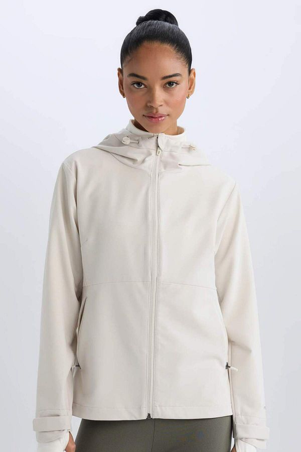 DeFacto-Defactofit Water Repellent Hooded Zippered Flexible Textured Seasonal Spring Coat D6084Ax25Sp 1