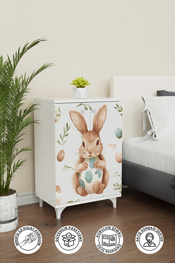 Hediyeler Kapında Pretty Rabit 2 Raflı Çocuk Odası Dolabı Çok Amaçlı Baskılı Oyuncak Dolabı
