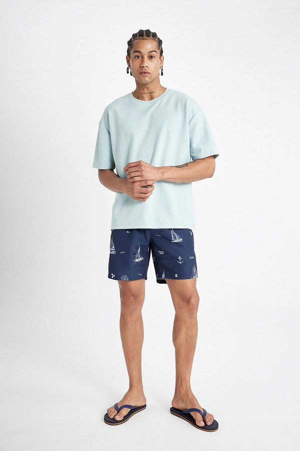 DeFacto-Regular Fit Patterned Mesh Lined Short Length Swim Shorts M8344Az23Hs 1