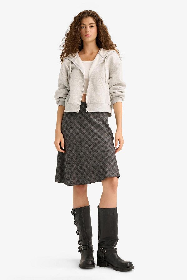DeFacto-A Form Checked High Waist Viscose Midi Skirt F7806Ax25Au 1