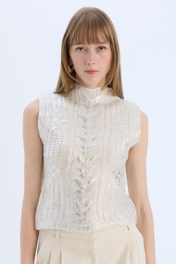 DeFacto-Regular Fit Half Turtleneck Shiny Knitwear Pullover E5571AX24CW 1