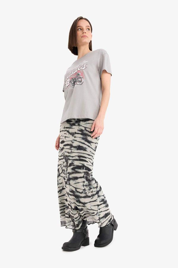 DeFacto-Coool A-Line Print High Waist Combed Cotton Lining Tulle Maxi Skirt D7077Ax25Sp 1