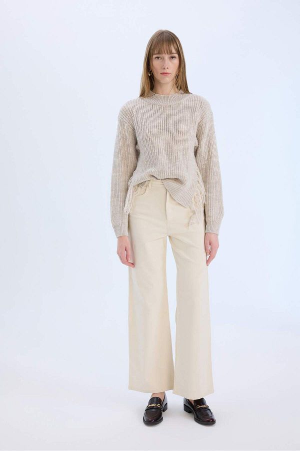 DeFacto-Cordhose mit weitem Bein, hoher Taille, weitem, lockerem Bein, Basic, einfarbig, mit Taschen A4685AX24WN 1