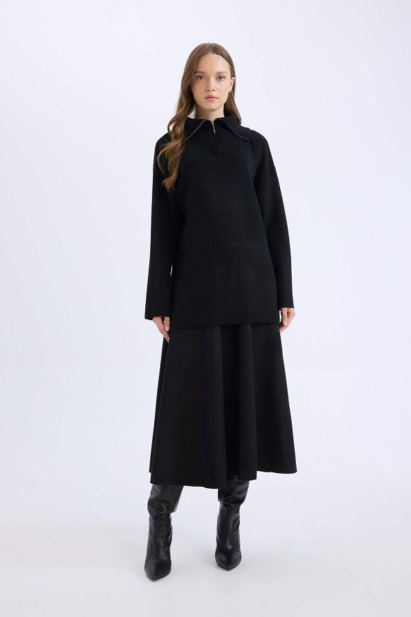 DeFacto-A-Line Basic Plain Suede Midi Skirt E5405Ax24Wn 1