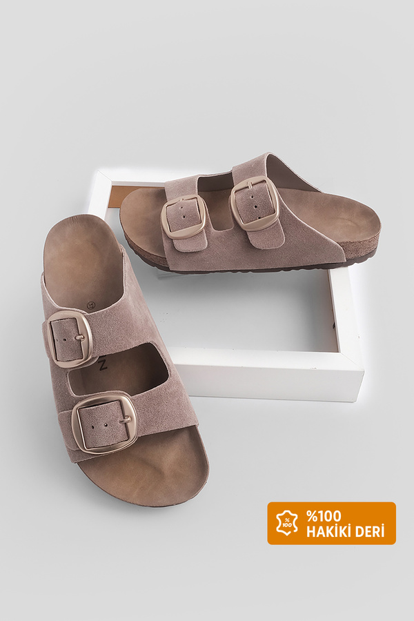 Marjin-Dámske denné papuče z pravej kože s dvojitým pásom Eva Sole Poly Mink 1