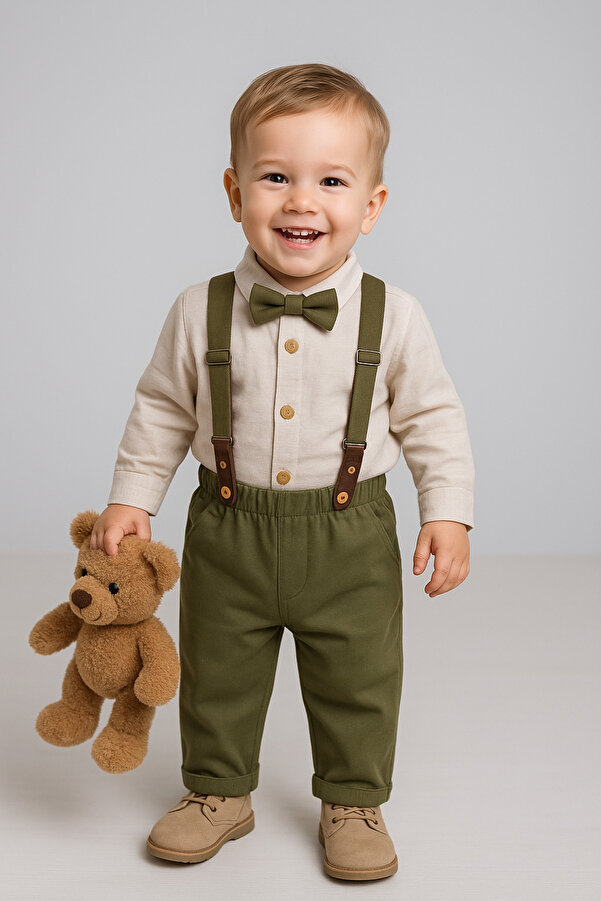 tinytrends Colmar Erkek Bebek Desenli Zıbın Gömlek Bayramlık Salopet Takım