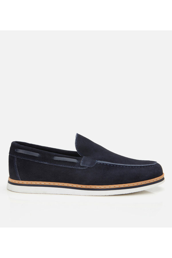 Hotiç-Men's Suede Leather Navy Blue Comfortable Loafer 1