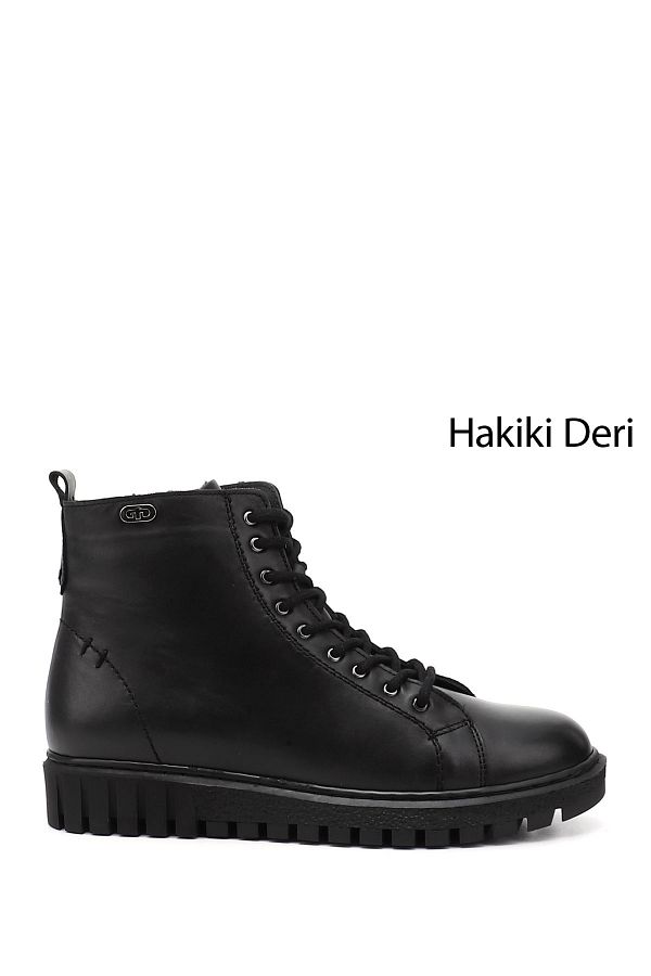 GÖNDERİ(R)-Women/Girls Black Zippered Rubber Sole Genuine Leather Boots 1