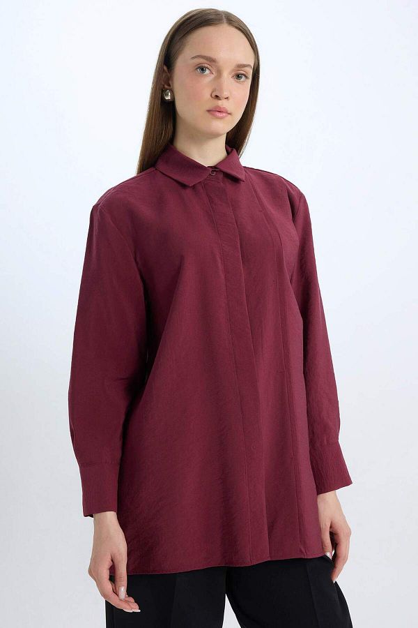 DeFacto-Relaxed Fit Modal Basic Unifarben Langarmbluse Tunika D8523AX24WN 1