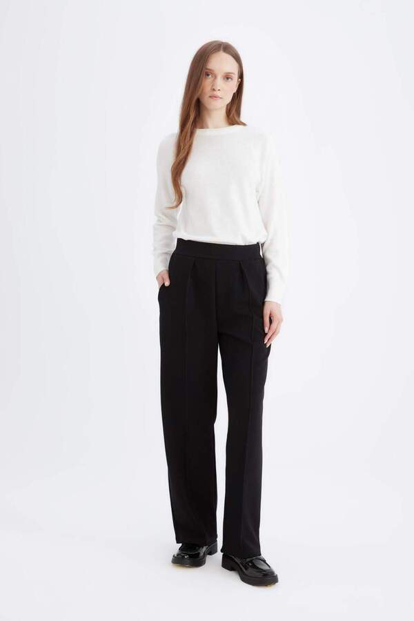 DeFacto-Relax Fit Elastic Waist Basic Plain Crepe Trousers D6884Ax24Wn 1