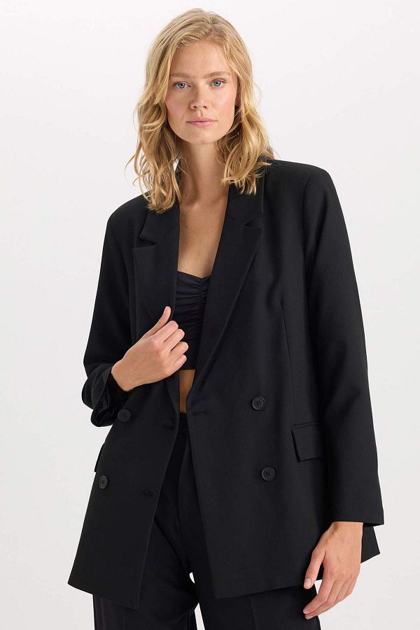 DeFacto-Oversize Wide Fit Blazer Jacket Double Breasted Lapel Button Basic Plain Blazer Jacket C2575Ax24Au 1