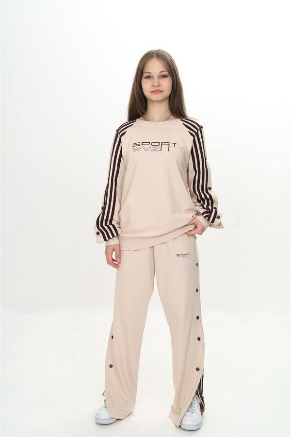 Pantulux-Unisex Snap Fastener Λεπτομερές 100% βαμβακερό 2 νήματα Oversize Bottom-Top Σετ αθλητικής φόρμας – Αθλητικά ρούχα-299 1