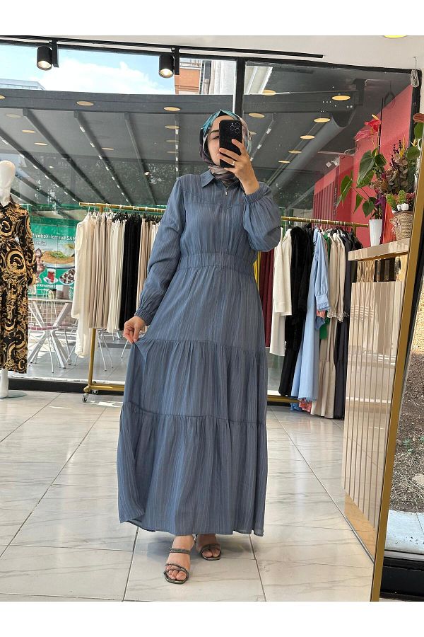 Cashmere Moda-Cotton Lined Front Zipper Self Patterned Elastic Waist Summer Thin Dress 1