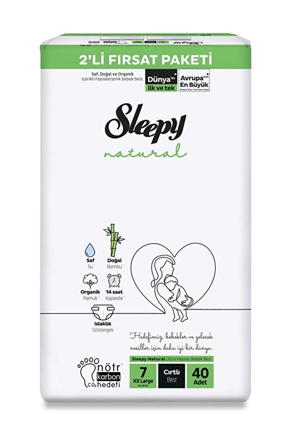 NW NessiWorld Nessiworld Natural Bebek Bezi 2'Li Fırsat Paketi 7 Beden 40 Adet