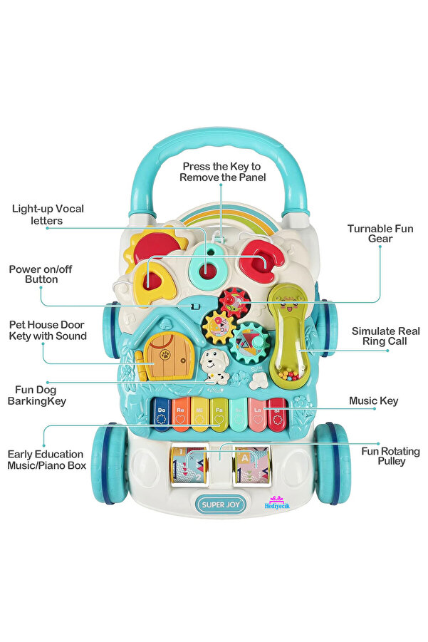 Shoplandu 4'ü 1 Arada Bebek İlk Adım Arabası Fonksiyonlu Yürüteç,Aktivite Merkezi ,Yürüme Arkadaşı 43 Cm