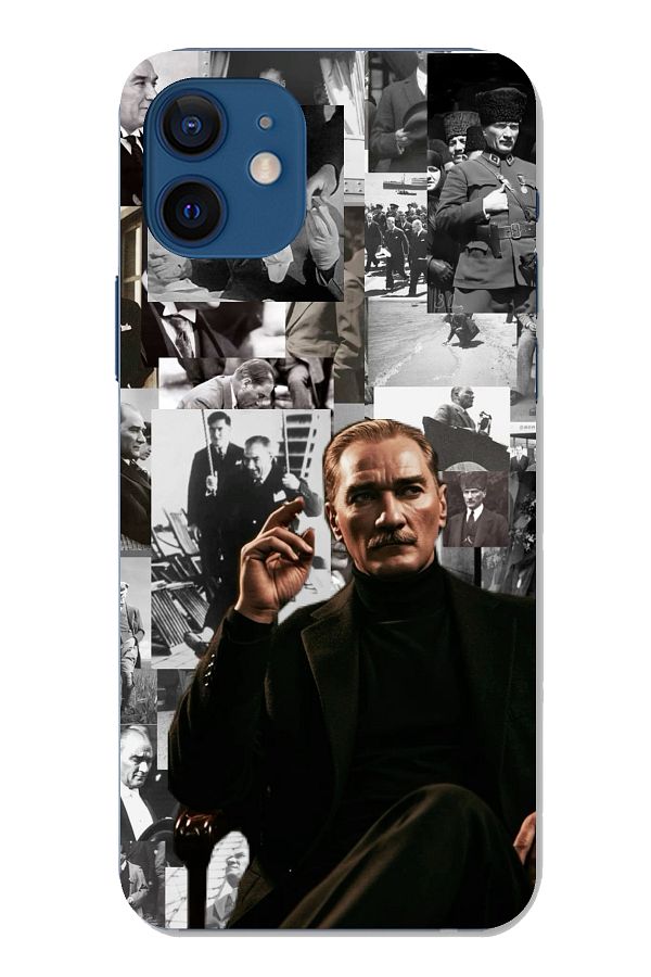 TechTree-iPhone 12 Compatible Mustafa Kemal Atatürk Collage Transparent Silicone Case 1