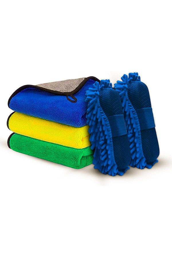 Generic-Nowader Wadha Car Drying Towels Set - 3 Towels with 2 Sponges 1